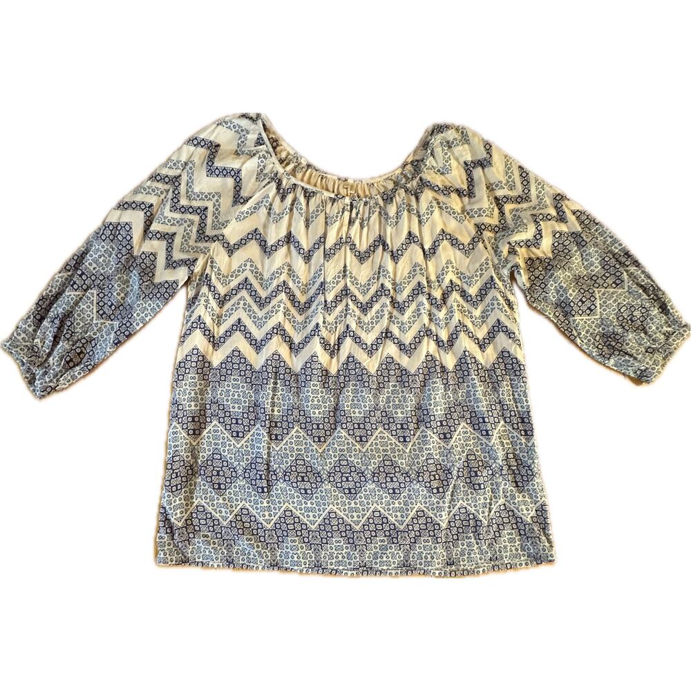 Grand & Greene Women's L Chevron Blouse gathered Neck 3/4 Sleeve‎ Multicolor